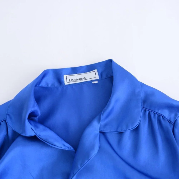 Vintage Dominque Royal Blue Silky-Like Button  Down Nightgown LG - Picture 13 of 14